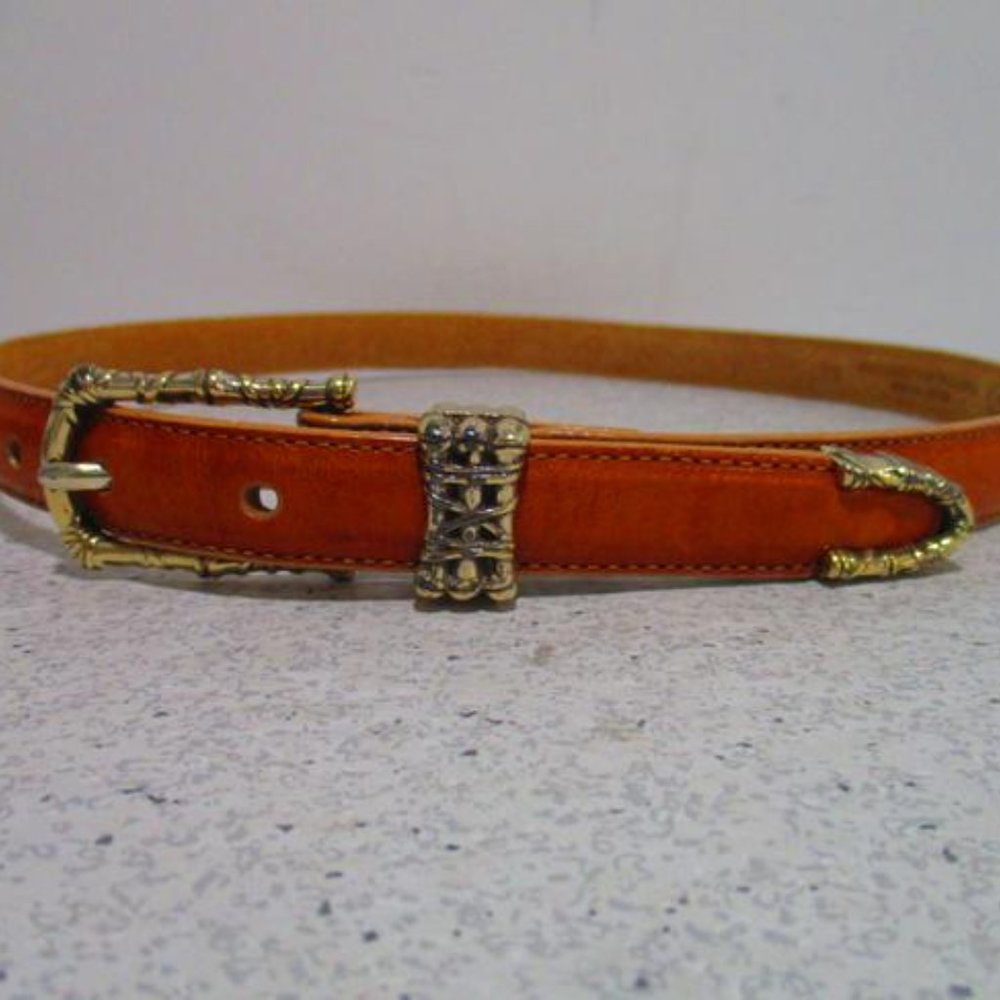 *Talbots Camel Golden Brown Croc Bamboo Motif Silver Accents Belt